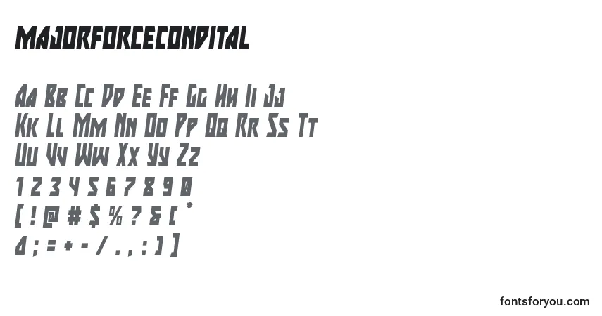 Schriftart Majorforcecondital (133429) – Alphabet, Zahlen, spezielle Symbole