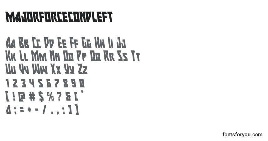 A fonte Majorforcecondleft (133430) – alfabeto, números, caracteres especiais