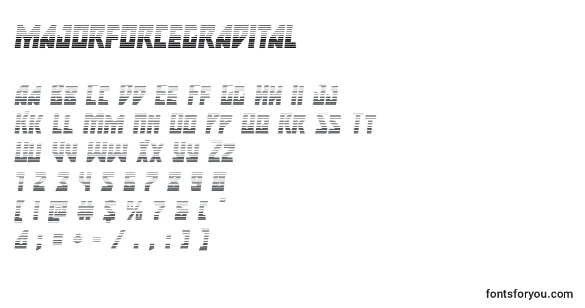 Schriftart Majorforcegradital (133435) – Alphabet, Zahlen, spezielle Symbole