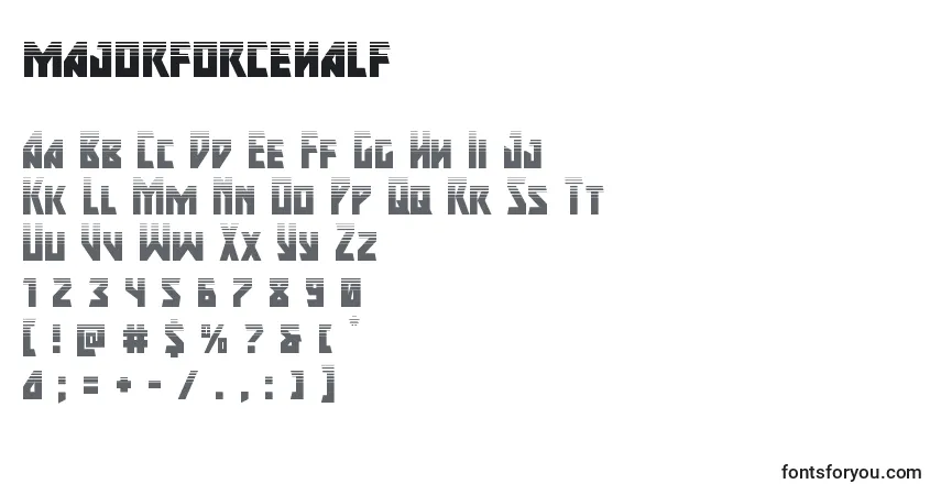 Schriftart Majorforcehalf (133437) – Alphabet, Zahlen, spezielle Symbole