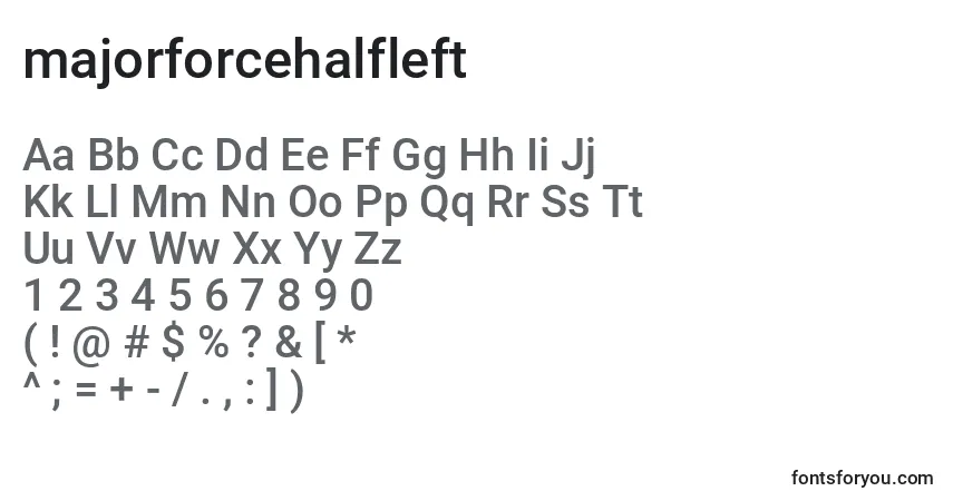 Шрифт Majorforcehalfleft (133439) – алфавит, цифры, специальные символы