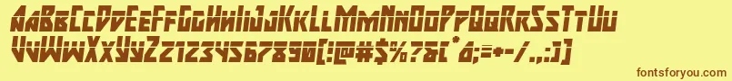 フォントmajorforcelaserital – 茶色の文字が黄色の背景にあります。