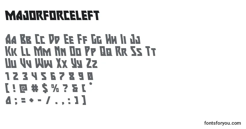 Schriftart Majorforceleft (133444) – Alphabet, Zahlen, spezielle Symbole