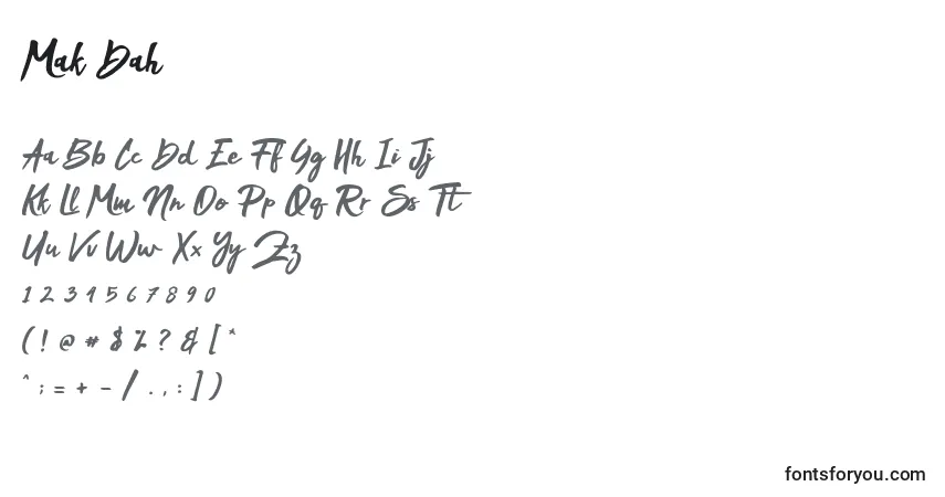 Schriftart Mak Dah – Alphabet, Zahlen, spezielle Symbole