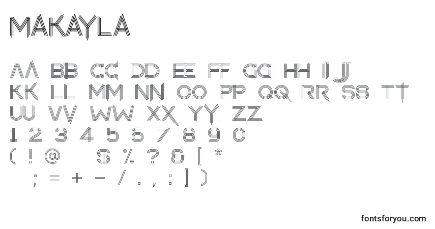 Czcionka Makayla – alfabet, cyfry, specjalne znaki