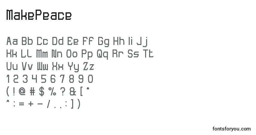 A fonte MakePeace (133453) – alfabeto, números, caracteres especiais