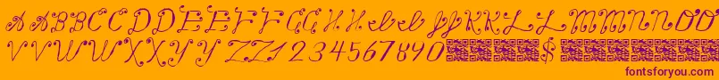 Making a List, Checking it Twice-Schriftart – Violette Schriften auf orangefarbenem Hintergrund