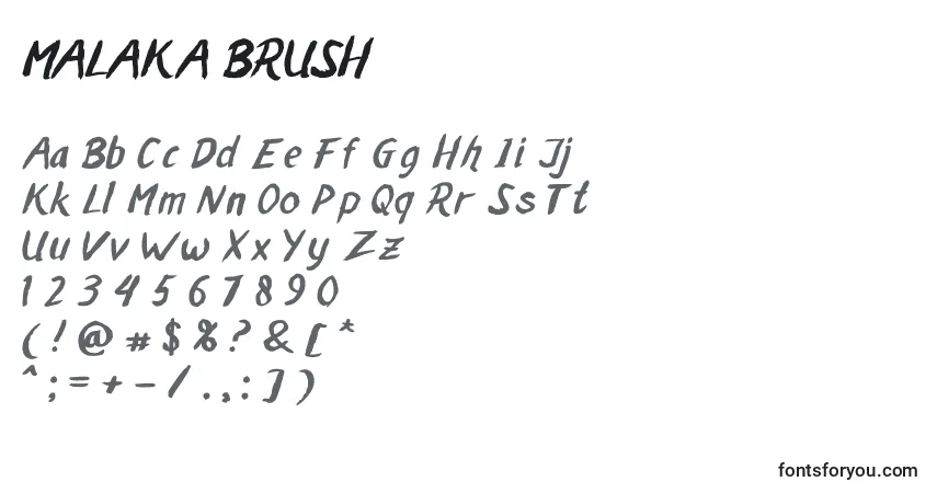 Fuente MALAKA BRUSH - alfabeto, números, caracteres especiales