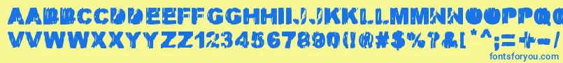 フォントMALAMADRE – 青い文字が黄色の背景にあります。