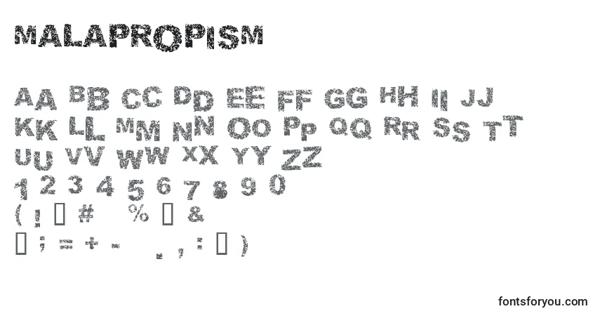 A fonte MALAPROPISM (133464) – alfabeto, números, caracteres especiais