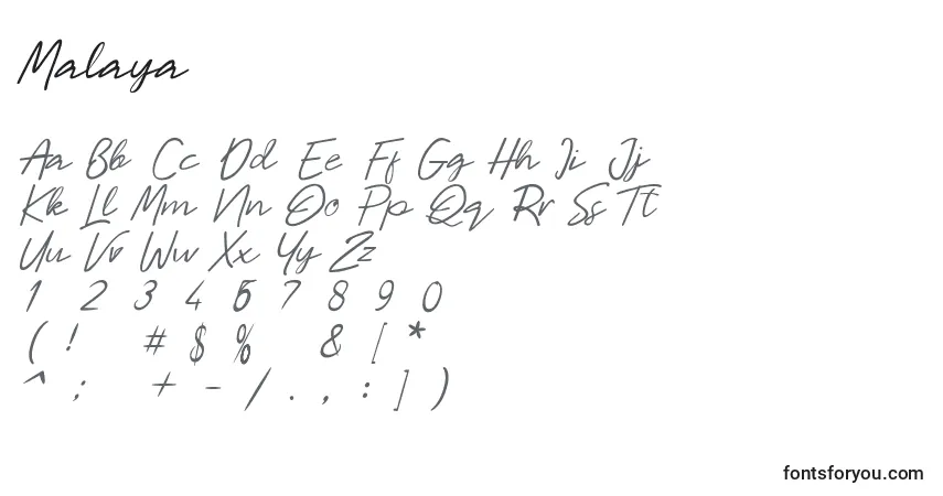 Czcionka Malaya – alfabet, cyfry, specjalne znaki