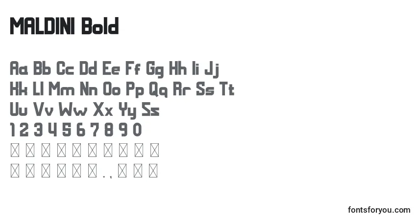 A fonte MALDINI Bold – alfabeto, números, caracteres especiais