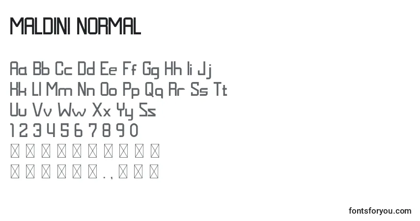 A fonte MALDINI NORMAL – alfabeto, números, caracteres especiais