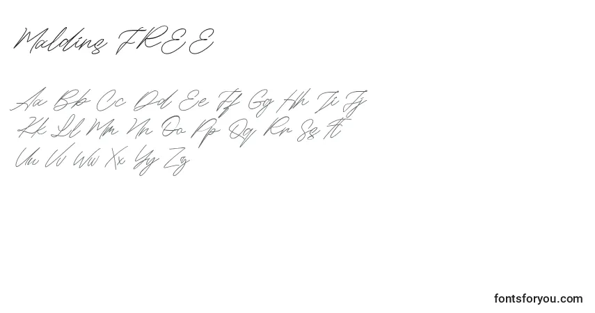 A fonte Maldins FREE (133470) – alfabeto, números, caracteres especiais