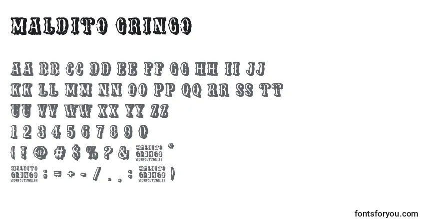 Maldito Gringo-fontti – aakkoset, numerot, erikoismerkit