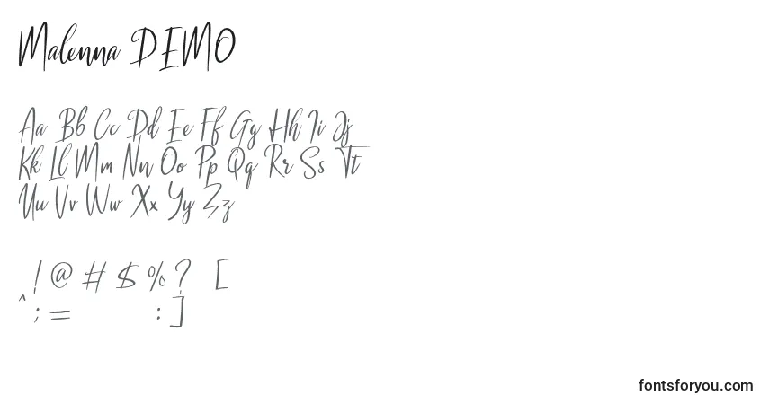 Шрифт Malenna DEMO – алфавит, цифры, специальные символы