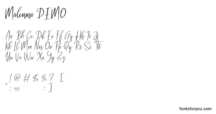 Czcionka Malenna DEMO (133473) – alfabet, cyfry, specjalne znaki
