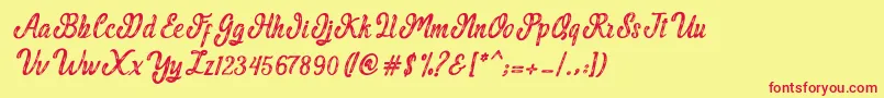 フォントMalindaScript – 赤い文字の黄色い背景