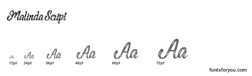 MalindaScript Font Sizes