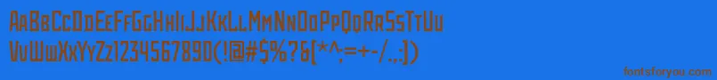 フォントRodchenkocondc – 茶色の文字が青い背景にあります。
