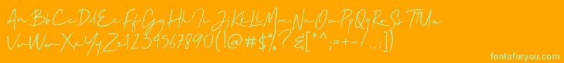 Mallory Quon-Schriftart – Grüne Schriften auf orangefarbenem Hintergrund