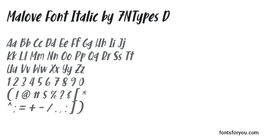 Malove Font Italic by 7NTypes D Font – alphabet, numbers, special characters