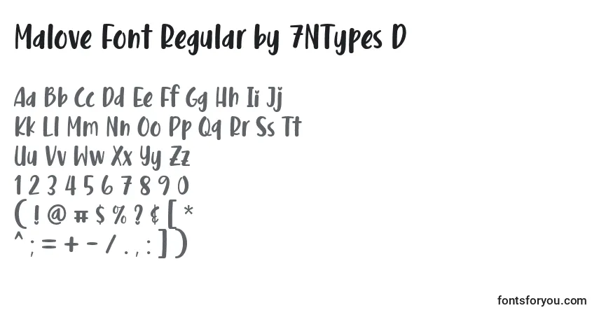 A fonte Malove Font Regular by 7NTypes D – alfabeto, números, caracteres especiais