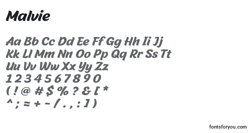 Malvie Font – alphabet, numbers, special characters