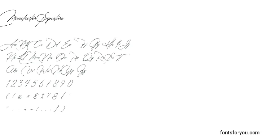 Шрифт Manchester Signature – алфавит, цифры, специальные символы