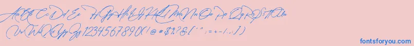 フォントManchester Signature – ピンクの背景に青い文字