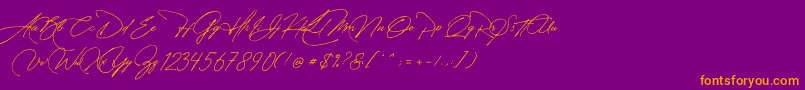 Manchester Signature-Schriftart – Orangefarbene Schriften auf violettem Hintergrund