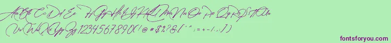 フォントManchester Signature – 緑の背景に紫のフォント