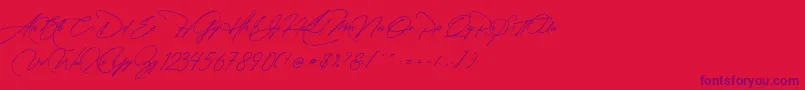 Czcionka Manchester Signature – fioletowe czcionki na czerwonym tle