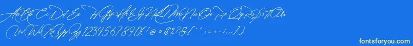 フォントManchester Signature – 黄色の文字、青い背景