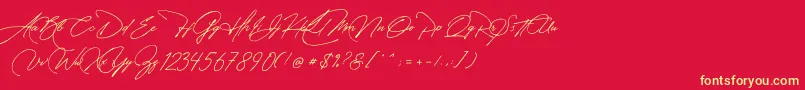 Manchester Signature-fontti – keltaiset fontit punaisella taustalla
