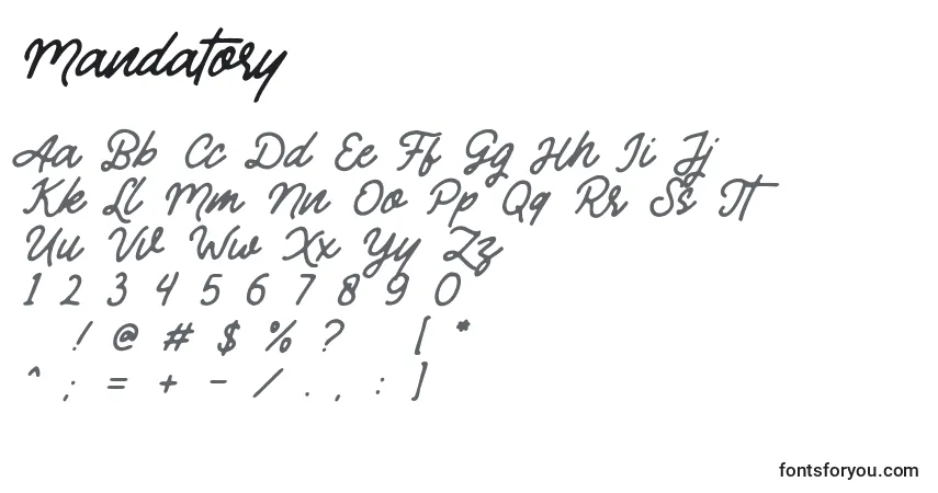 A fonte Mandatory (133503) – alfabeto, números, caracteres especiais