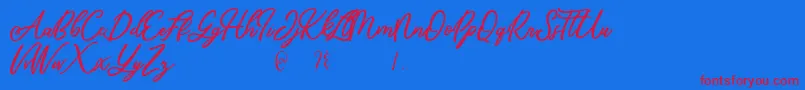 Mandymores-Schriftart – Rote Schriften auf blauem Hintergrund