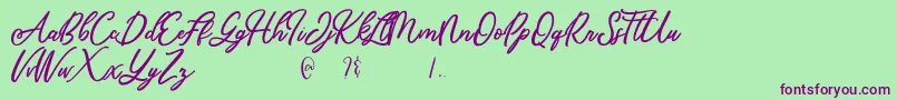 Mandymores-Schriftart – Violette Schriften auf grünem Hintergrund