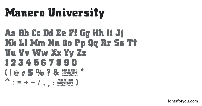 Schriftart Manero University – Alphabet, Zahlen, spezielle Symbole