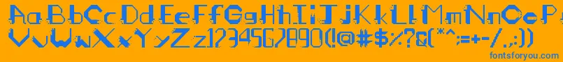 mangahas-Schriftart – Blaue Schriften auf orangefarbenem Hintergrund
