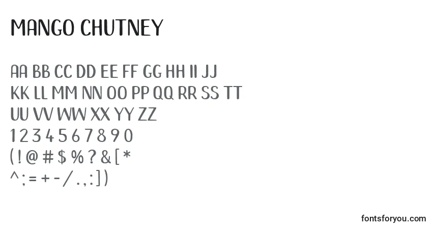 Schriftart Mango Chutney – Alphabet, Zahlen, spezielle Symbole