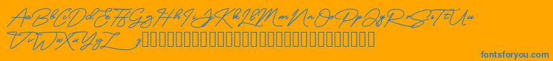 MangoSign-Schriftart – Blaue Schriften auf orangefarbenem Hintergrund