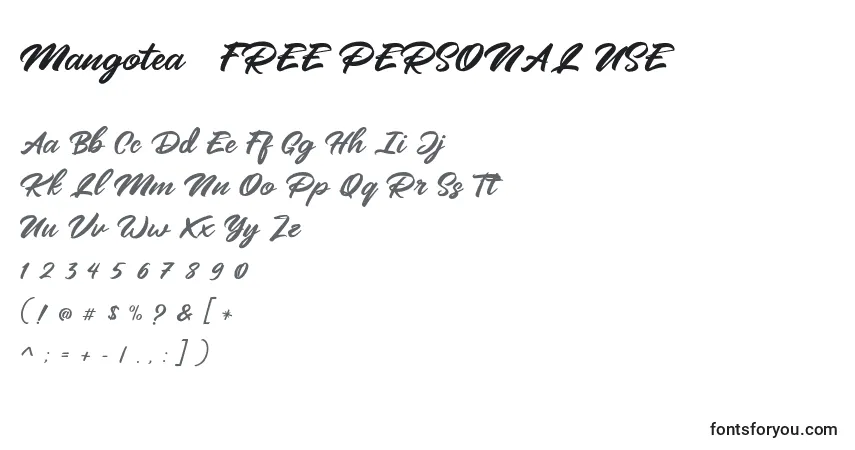 A fonte Mangotea   FREE PERSONAL USE – alfabeto, números, caracteres especiais