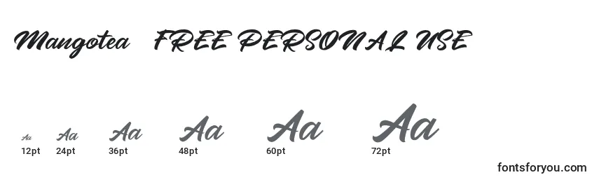 Размеры шрифта Mangotea   FREE PERSONAL USE (133519)