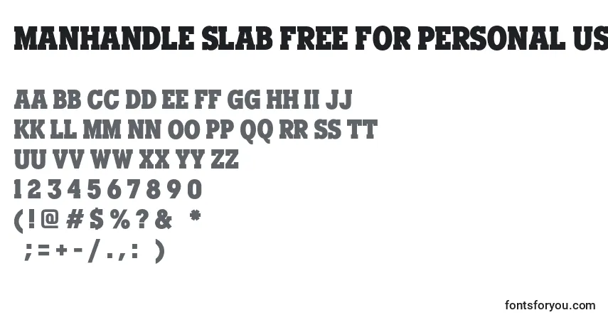 Fuente Manhandle Slab FREE FOR PERSONAL USE ONLY - alfabeto, números, caracteres especiales