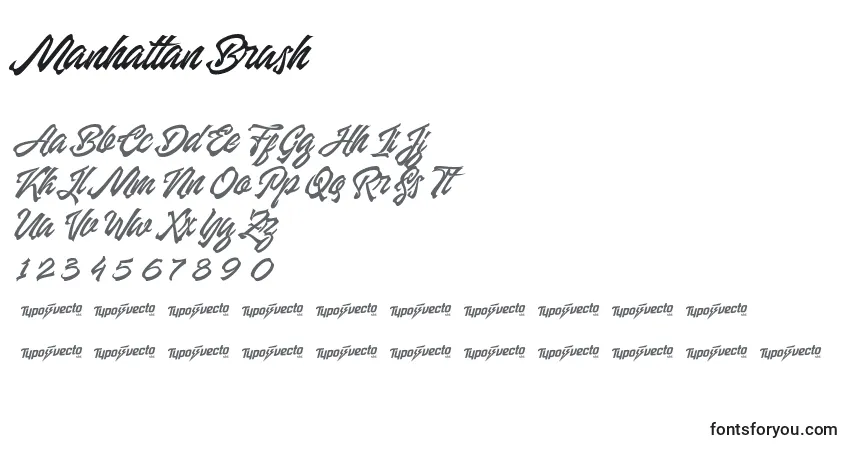 Czcionka Manhattan Brush – alfabet, cyfry, specjalne znaki