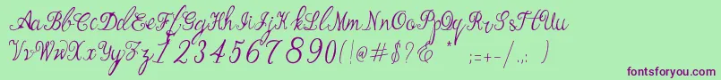 Manhattan Script-fontti – violetit fontit vihreällä taustalla