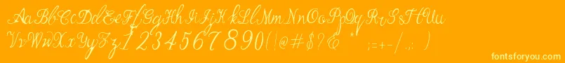 Saiba mais sobre a fonte Manhattan Script Fonte Manhattan Script – fontes amarelas em um fundo laranja