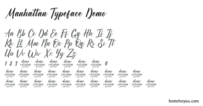 Schriftart Manhattan Typeface Demo – Alphabet, Zahlen, spezielle Symbole