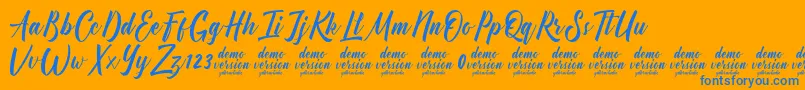 Manhattan Typeface Demo-Schriftart – Blaue Schriften auf orangefarbenem Hintergrund